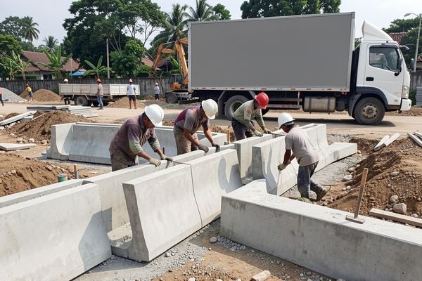 Ilustrasi Pemasangan U Ditch Beton di Proyek Perumahan